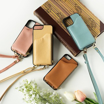 iPhone 專用後殼帶小袋 [收縮皮革，6 種顏色] 姬路皮革，真皮，日本製造，附迷你小袋，支架功能 JS04K