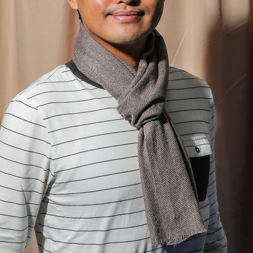 【窄版】喀什米爾羊毛圍巾 原色無染 深褐 脖圍 手工編織