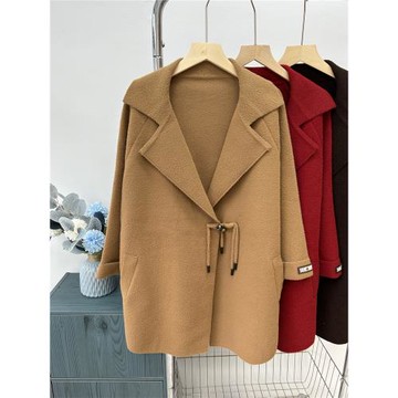 時尚中年媽媽秋裝洋氣外套大碼中老年女雙面呢子大衣開衫秋冬衣服