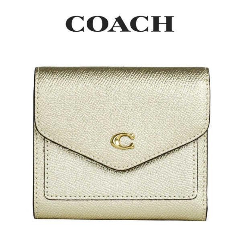 COACH コーチ 三つ折り財布 スモール ウォレット メタリック グレー