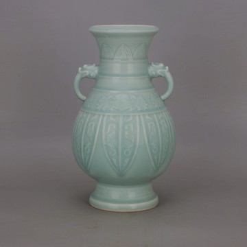 大清 乾隆年影青雕刻回紋雙耳尊 仿古舊貨瓷器景德鎮老貨家居裝飾