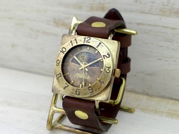 Handmade Watch 'CUBE-JB6-S & M'36mm 黃銅 (Brass) 方形日月 (JUM140S & M BR)