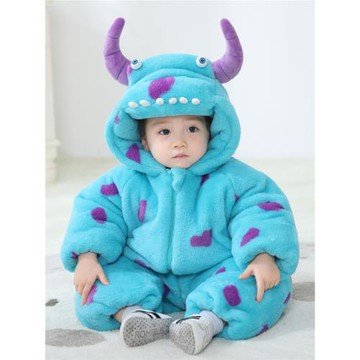 冬裝嬰兒連體衣加厚毛怪棉服寶寶小怪獸可愛兒童外出抱衣cos衣服