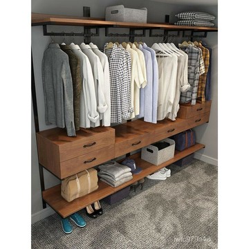 【免運 】金屬衣帽間架子組裝鐵藝衣架抽屜臥室開放式衣櫃實木步入式置物架