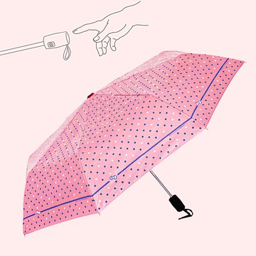 降溫14度凱蒂風圓點單指超輕收黑膠自動傘自動開收傘