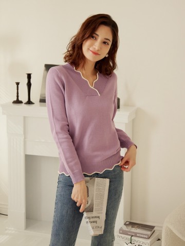 QQ毛衣．造型花邊針織長袖上衣