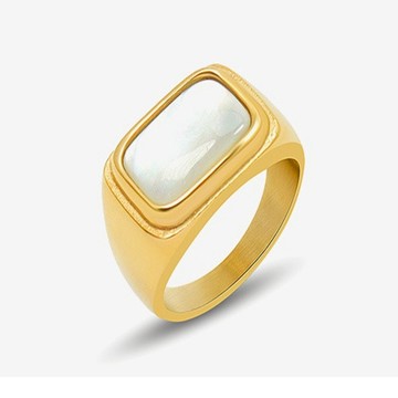 《316小舖》【C613】(優質316L醫療鋼鈦鋼戒指-法式鑲嵌白海貝不掉色 /貝殼戒指/銀戒指/金戒指/女用戒指)