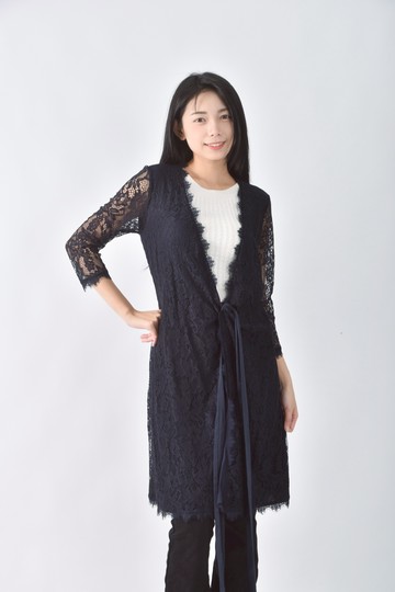 (S) diane von furstenberg蕾絲簍空綁帶藍色罩衫