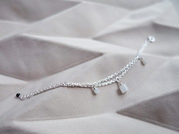 冰白天然翡翠手工手鍊・925 純銀・緬甸玉・黑曜石