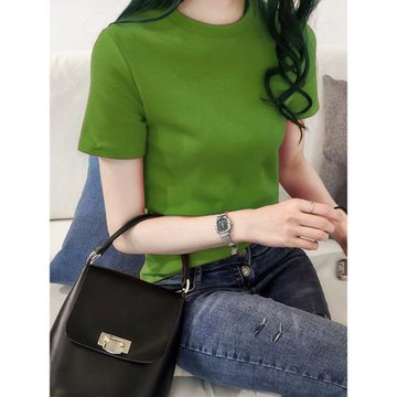 牛油果綠純棉修身t恤女短袖2025夏季ins超火網紅百搭抹茶綠上衣女