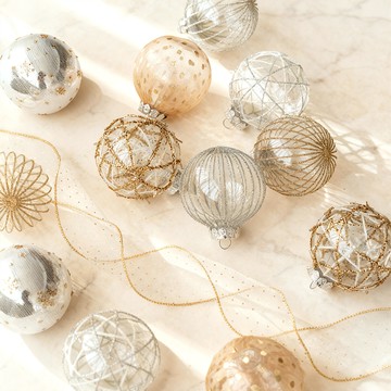 【好物良品】12入組_高品質聖誕樹裝飾球聖誕樹吊掛裝飾球金色+金色