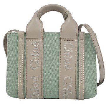 CHLOE Woody Mini 經典LOGO織帶帆布迷你兩用包.綠/灰