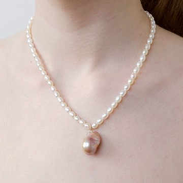 LESIS｜Big Drop Pearl Necklace 鏡面巴洛克珍珠垂墜項鍊