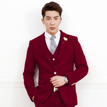 酒紅色單上衣西服主持人修身新款西服新郎禮服修身男裝36X單西