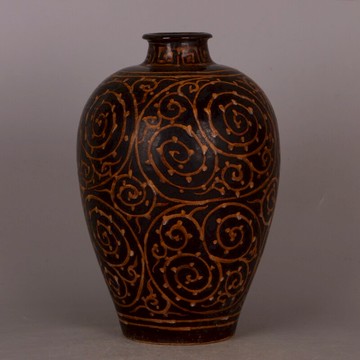 宋 吉州窯黑釉堆花手繪梅瓶 仿古舊貨瓷器古玩家居裝飾擺設品