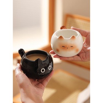 暹羅貓咖啡杯高檔精致情侶杯女士高顏值杯子伴手禮辦公室可愛蛋杯