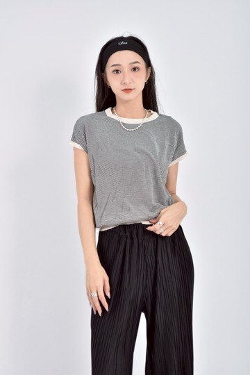 加購優惠(L) vane韓牌條紋無袖白色上衣