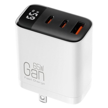 CYKE 65W氮化鎵GaN快充充電器 智能數顯折疊3口豆腐頭 K39  白色  1個