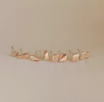 銀+銅木目金木紋金Mokume gane不規則耳釘