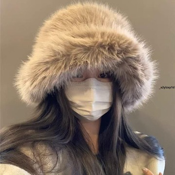 保暖女帽子 高級感仿皮草帽毛絨漁夫帽女顯臉小百搭秋冬保暖防風騎車護耳盆帽