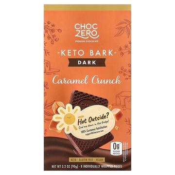 ChocZero, Keto Bark，黑巧克力，焦糖脆，8 根迷你棒，3.2 盎司（90 克）