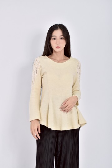 加購優惠(S) blue shop質感棉質鏤空袖黃色長袖上衣