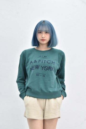 (M) abercrombie fitch 棉質內刷毛綠色長袖上衣