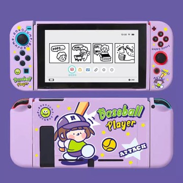 原創SWITCH OLED保護殼NS續航可愛卡通紫色硅膠全軟殼 棒球肉肉
