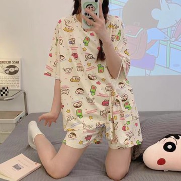 日系新款睡衣女夏季短袖短褲網紅卡通蠟筆小新學生宿舍家居服套裝