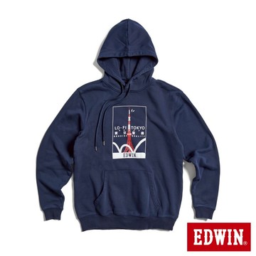 EDWIN 男女款 東京散策系列 東京音樂連帽長袖T恤(丈青色)