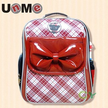 UnMe蝴蝶結雙層人體工學後背書包 / 紅格