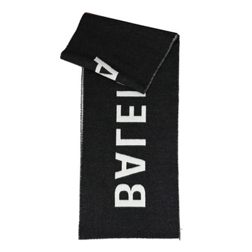 BALENCIAGA 巴黎世家 512732 品牌LOGO雙面羊毛長圍巾.黑白