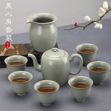 景德鎮汝窯分寸茶杯套裝 仿古代宋陶瓷功夫茶具 整套茶壺可養開片