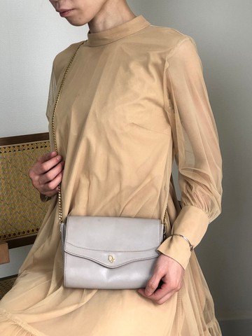【日本直送名牌中古包】Christian Dior 克裡斯汀‧迪奧 肩背包 灰色 DIOR 皮革 鍊條肩背包 kynndd