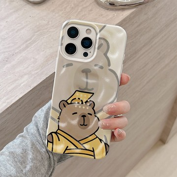 皇帝卡皮巴拉 蘋果手機殼 iPhone11 12 13 14 15 16 17 立體隕石紋 升級大孔耐磨防摔軟殼