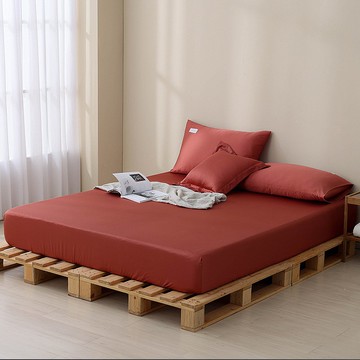 極簡美學-60支300織紗100%純淨天絲三件式枕套床包組(緋鳶紅)