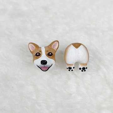 柯基頭/柯基屁股 - 耳環/耳夾/領針/口罩磁扣/項鍊/戒指