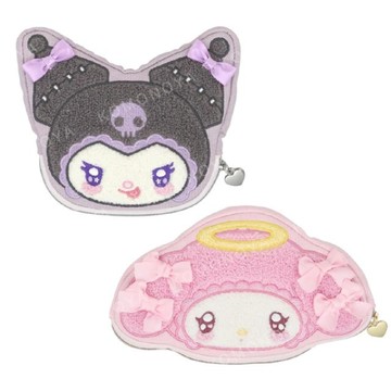 小禮堂 Sanrio 三麗鷗 x 粧美堂 造型刺繡扁平化妝包 (緞帶 天使與惡魔) 美樂蒂 酷洛米