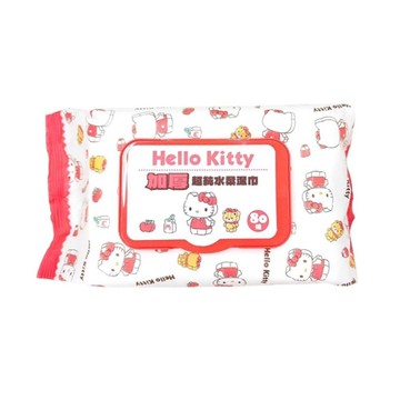 小禮堂 Hello Kitty 80抽附蓋加厚濕紙巾 (白紅滿版款) 4715664-503779