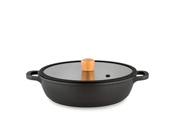 SENSARTE JP-SA-QT128 28cm 不沾雙耳桌上鍋 不沾塗層 附鍋蓋 IH瓦斯爐適用 黑色