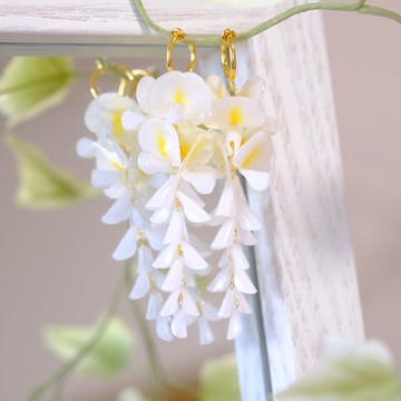 藤花垂墜耳夾式耳環/白藤【藤戀】