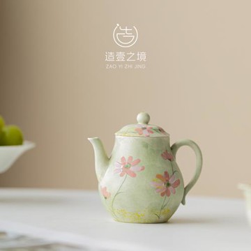 185ml女士精致陶瓷茶壺家用泡茶壺高檔大容量功夫茶具 手繪格桑花