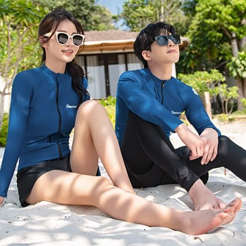 比基尼妮.瑞妮情侶泳衣藍外套長褲五件式(女M-2L)