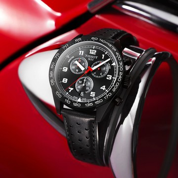 TISSOT天梭 PRS516 賽車計時石英手錶-黑/45mm T1316173605200