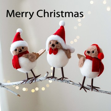 聖誕裝飾🎄 聖誕節裝飾品聖誕樹裝飾挂件仿真泡沫坐樹枝小鳥紅色圍巾帽子小鳥