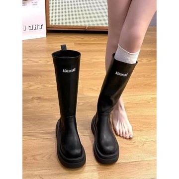 商場同款字母彈力高筒靴厚底松糕增高騎士靴2025直口不過膝長筒靴