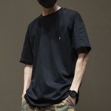 重磅純棉夏季新款260克黑色短袖T恤男潮牌寬松大碼男士體恤上衣潮