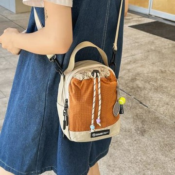 夏季尼龍撞色小挎包男女水壺包戶外運動前側口袋多功能斜挎手機包