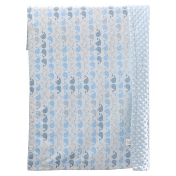 OhBabyLying 秋冬絨款荳荳毯  藍底鯨魚  110 x 75cm