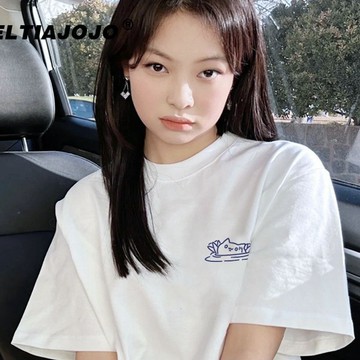 ins風韓係正肩純棉短袖t卹慵懶風oversize大碼女裝潮牌小眾上衣夏